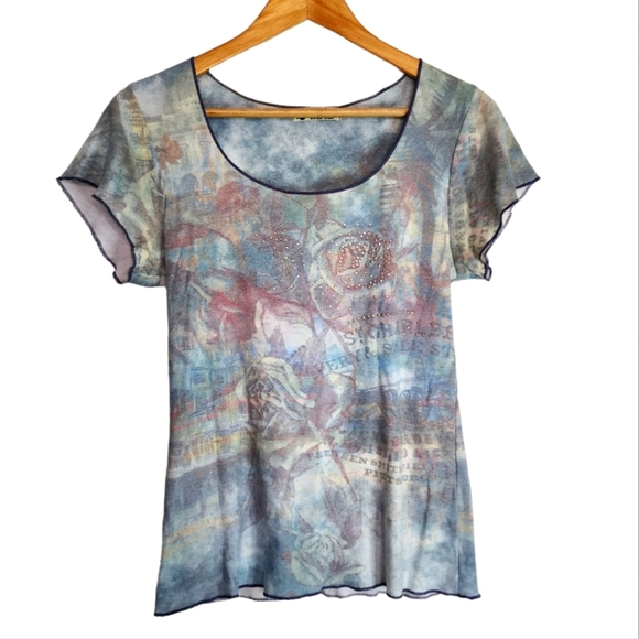 Vintage Y2k rose graphic beaded top - Picture 1 of 6